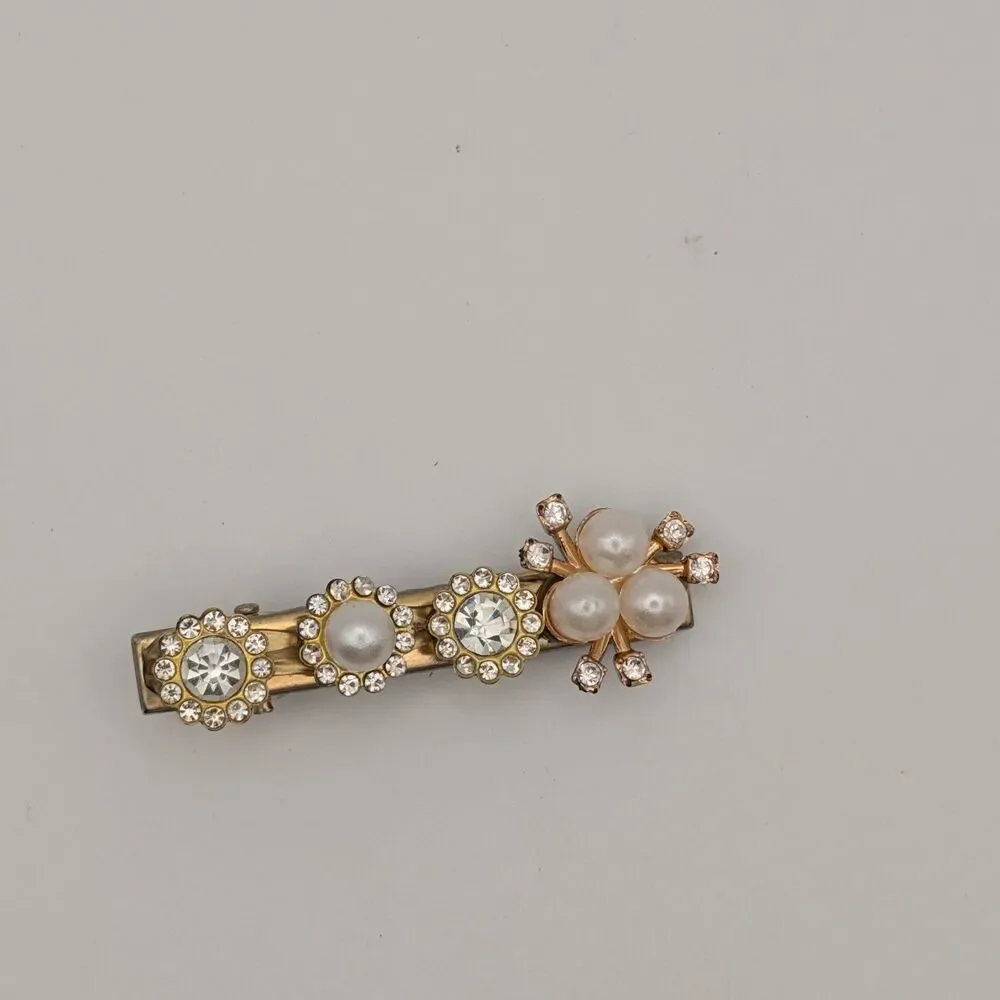 Gold-Tone Rhinestone & Faux Pearl Hair Clip Barrette